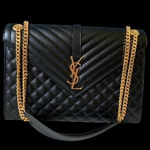 YSL V-Flap Tri-Quilt Envelope Chain Shoulder Bag
